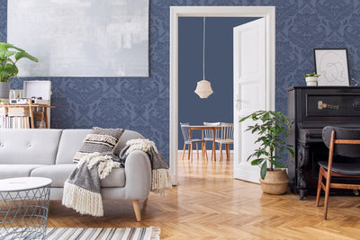 Imperial Courtly Damask wallpaper installed in a living room