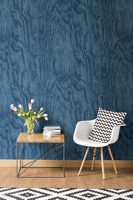 Bentham Blue Plywood Wallpaper