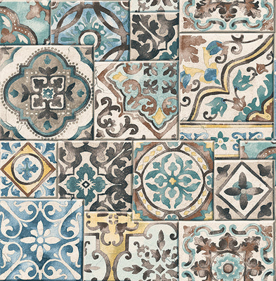 Marrakesh Tiles Teal Mosaic Wallpaper