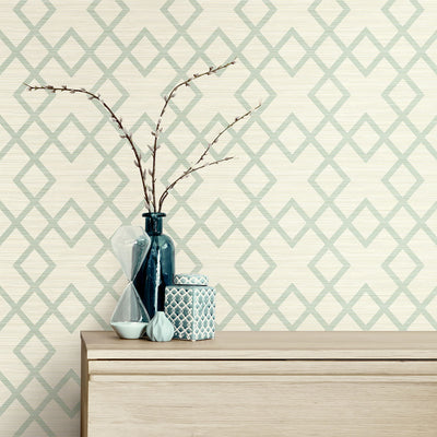 Vana Seafoam Woven Diamond Wallpaper