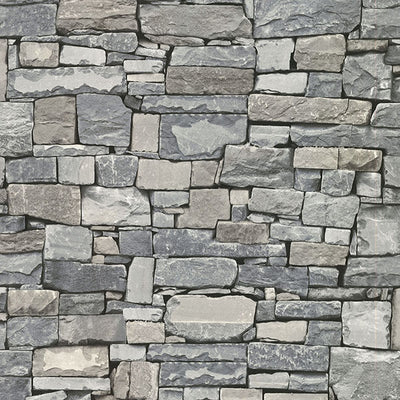 Wrangell Grey Stacked Slate Wallpaper