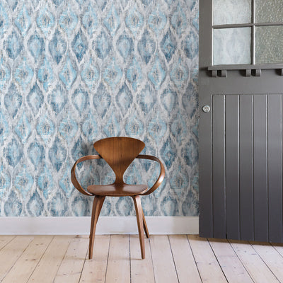 Gilboa Blue Ikat Wallpaper