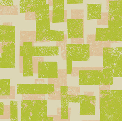 Retro Blocks Wallpaper - Lime & Beige