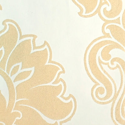 Symphony Damask Wallpaper - White and Beige Velvet