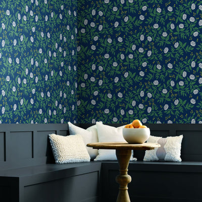 Peonies Wallpaper - Navy