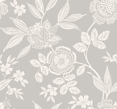 Wood Cut Jacobean Wallpaper - Gray