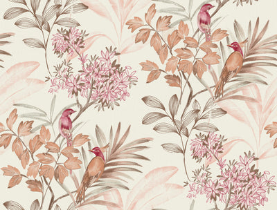 Handpainted Songbird Wallpaper - Red